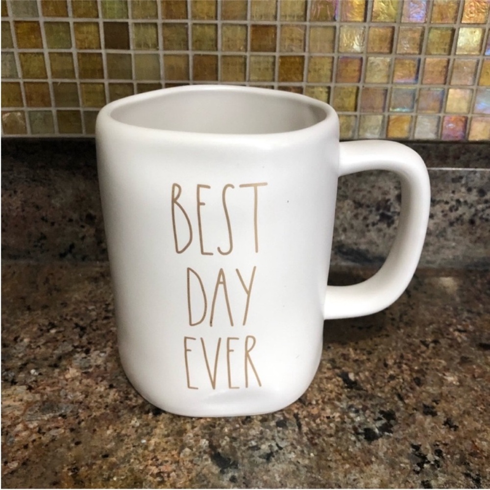 RAE DUNN "Best Day Ever" White Gold Mug